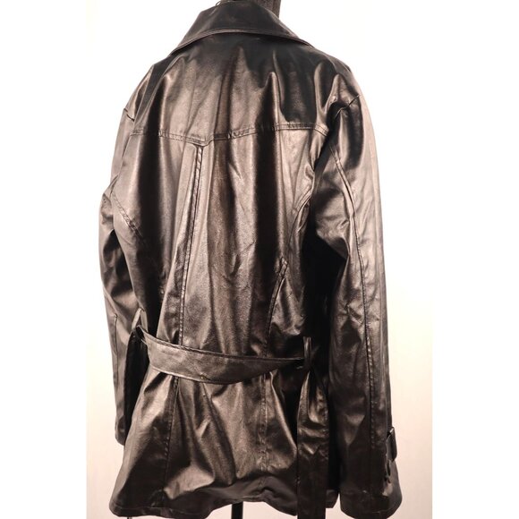 Vintage 90s Y 20K Jennyfer J Faux‎ Black Leather Trench Coat Women's Size 2X - Picture 4 of 16